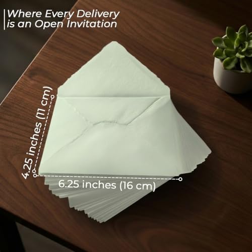 Wanderings Handmade Green Deckle Edge Envelope - Small 4.25" x 6.25" - Package of 25 - for Announcements Wedding Invitations Greeting Cards Crafts - 150 GSM - color: Light Green, size: Small 4.25" x 6.25"