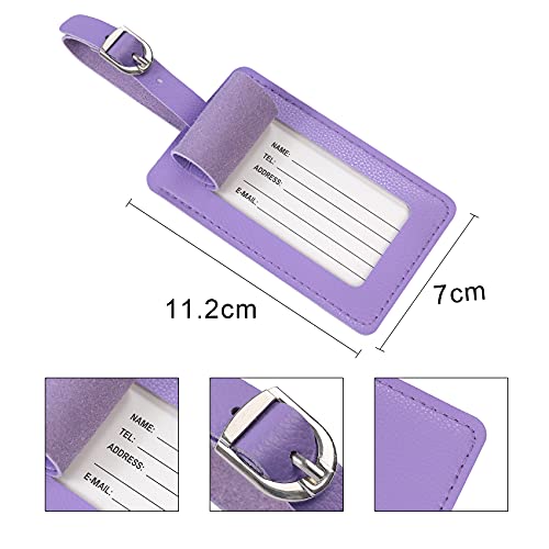 Vigorport Luggage Tags, Leather Personalized Suitcase Tag Set of 4 Pack - color: Purple