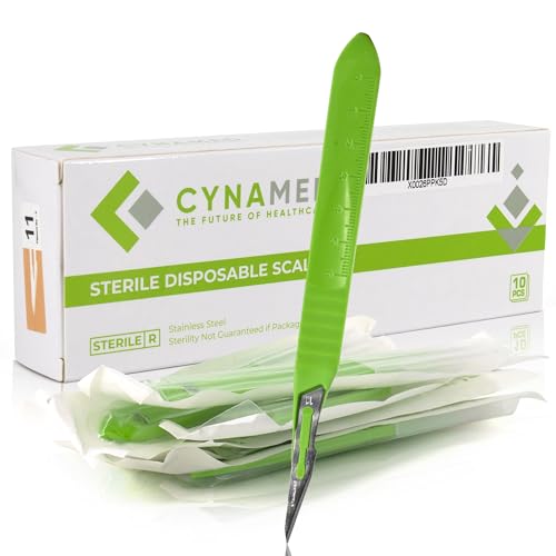 Cynamed Disposable Scalpel Blades| Sharp, Tempered Stainless-Steel Blades | Pack of 10 Sterile Scalpel Knives| Plastic Handle| Individual Pouches| for Dermaplaining, Crafts & More (No.11) - style: No.11