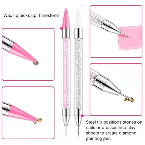 Rhinestone Picker Tool, 2 Bedazzling Pen, 6 Extra Wax Tips&Tweezer | 16Pcs Bedazzling Tools, Diamond Painting Dotting Pen with Precision Tweezer, Nail Art DIY Kit