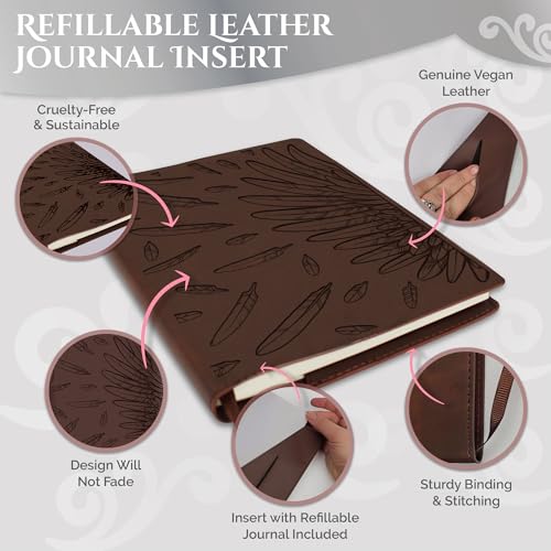 Angel Wing Leather Journal | Refillable Leather Journal for Women & Men | Spiritual Prayer Journal with Angel Wing - style: Angel Wing