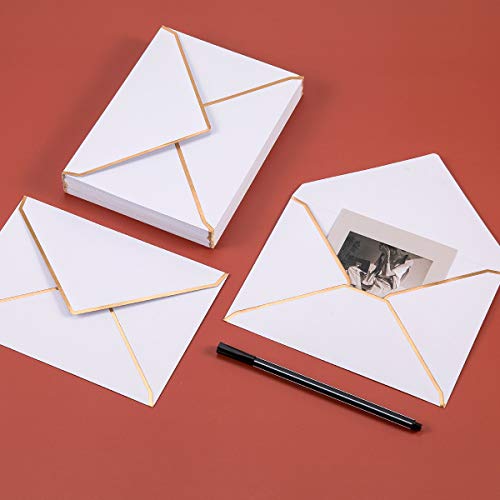 50 Pack A7 Envelopes White 5 x 7 with Gold Border - color: White, size: A7 (5.32x7.28)