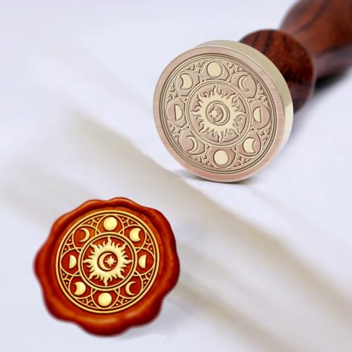 1pc Sun Moon Wax Seal Stamp Galaxy Universe Wax Sealed Stamps 30mm Removable Brass Stamp Head with Wooden Handle for Envelopes Invitations Wedding Back to School Bottle Decor