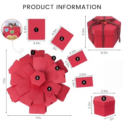 Koogel Red Explosion Gift Box Photo Album with DIY Accessories - color: Red