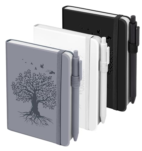 3 Pack Pocket Notebooks (3.7x" 5.7") A6 Small Notebook 100 GSM Thick Paper | Note Taking Journaling Notebooks Journals For Writing Mini Note Pads With Pen Holder (White, Gray, Black) - color: White & Gray & Black