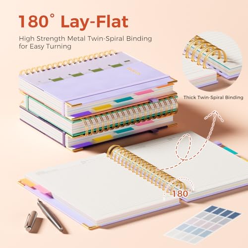 Line Hardcover Spiral Notebook with Removable Dividers Tabs & Ruler, 5 Subject Notebook College Ruled, 300 Page, Large 8"x10" B5 Notebooks for Work School, Lined Journal for Women & Men, Light Purple - color: Light Purple, size: 8"x10"(B5)
