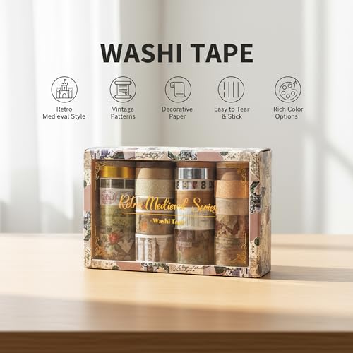 Washi Tape Set, 24 Rolls Vintage Washi Stickers, Assorted Sizes, for Junk Journal Scrapbook Tape, Bullet Journaling Scrapbooking Supplies, Planner Sticker DIY Craft DéCor (Brown) - color: Brown