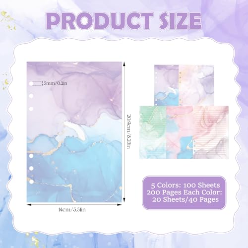 100 Sheets Marble A5 Refills Papers for Planner Insert Binder, 120GSM Thick Colorful Marble Notebook Fillers, 6 Hole Loose Leaf Papers for A5 6 Ring Binder Journal Diary Budget Girl Women - color: Marble