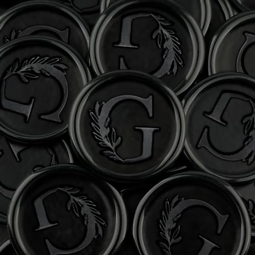 25Pcs Black Wax Seal Stickers Handmade Vintage Botanical Leaves Adhesive Letter Wax Stickers for Wedding Party Invitations, Envelope, Gift Wrap, Christmas(Initial G, Black) - color: Black-25pcs, size: G