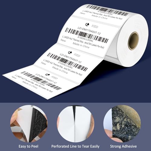 L LIKED 4" x 2" Direct Thermal Labels, 750 Barcode Shipping Labels | Strong Adhesive, BPA Free, Block Old Information, Perforated, Compatible with Rollo, Zebra and Other Desktop Printers - size: 4"x2"-1 Roll