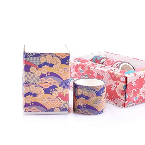 12 Rolls Washi Tape Set, Cherry Blossoms Floral Pattern Washi Masking Tape - color: Red