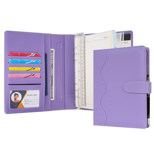 WASON A5 Binder PU Leather Journal Ring Portfolio Lined Notebook Refillable Paper Diary with Removable Clipboard Writing Notepad for Travel Business School Agenda Organizer (Purple) - color: Purple