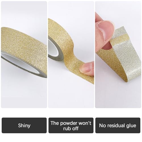 GORGECRAFT 3 Rolls 32.8 Yards x 0.6" Washi Glitter Tape Light Gold Decorative Adhesive Tape Foil Paper Masking Tapes Craft Stick On Sticky Trim for DIY Scrapbook Gifts Wrapping Car Furniture Walls - color: light gold