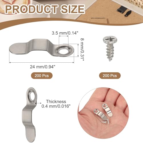 uxcell 200pcs Picture Frame Backing Clips, 0.94" Photo Frame Turn Buttons Fastener Hardware Corner Clip with 200pcs Screws for Hanging Pictures Craft Drawings, Bow Shaped Silver - color: Silver, size: 0.94"