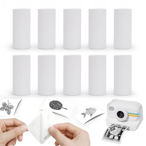 10 Rolls Mini Thermal Printer Sticker Paper Refill, 2.2inchx1inch Self-Adhesive White Sticker Rolls for Most Pocket Printers, Perfect for Notes, Photos, Lists, Journals