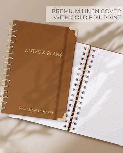 ZICOTO Aesthetic Daily Planner And Spiral Notebook With Hourly Schedule - color: Camel