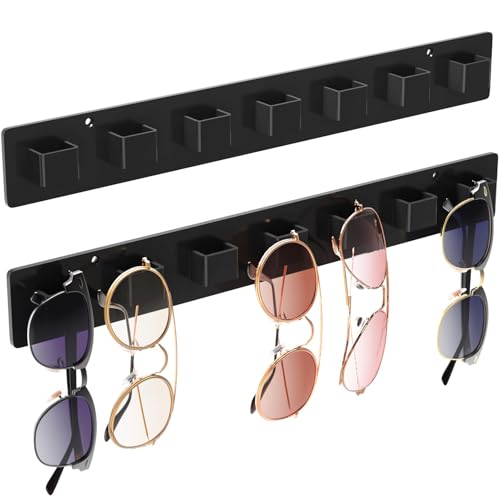MaxGear Sunglasses Organizer Wall, 2-Pack Acrylic Eyewear Display Holder | Black Sunglasses Storage 14 Slots, Includes Adhesive Tape & Screws, Black Wall Mounted Shelf for Closet, Cabinet, Door - color: Black