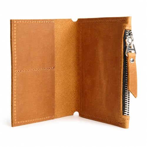 Leather Insert for Pocket Size Notebook (4" x 5.1") – Handmade Notebook Organizer with Card Slots & Zipper Pocket, Refillable Journal Insert, Travel Notebook Insert, Planner Insert, Warm Brown - size: Pocket Size