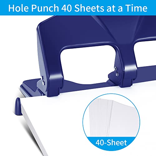 AFMAT 3 Hole Punch Heavy Duty, 40-Sheet Three Hole Punch, 50% Reduced Effort, 3 Hole Puncher for Binder w/Large Chip Tray, 9/32" Holes Diameter, Metal Paper Puncher for Home/Office/School, HP15 - color: Blue