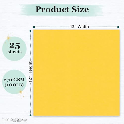 Cardstock Warehouse Pop-Tone Lemon Drop Yellow Cardstock Paper – 25 Sheets, 12 x 12" - 100 lb / 270 GSM Premium Yellow Card Stock for Die-cutting, Crafts, Scrapbooking, Card Making and DIY Projects - color: Lemon Drop Yellow