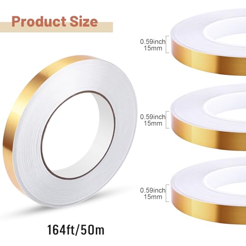 Zonon 3 Rolls 0.2" 0.4" 0.6" Gold Washi Tape 54.7 Yard Solid Foil Self Adhesive Polyester Film Metallic Tape for Detailing Graphic Arts for Crafts Walls Cars and Boats Trim(0.6'') - size: 0.6''