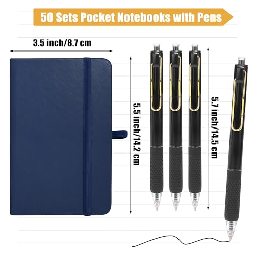 Aodaer 50 Sets Pocket Notebook Journal with Pens, 160 Pages, 3.5 x 5.5 Inch Mini Lined Journal Notebook A6 Leather Hardcover College Ruled Notepad with Pen Holder for School Office, Deep Multicolor - color: Deep Multicolor