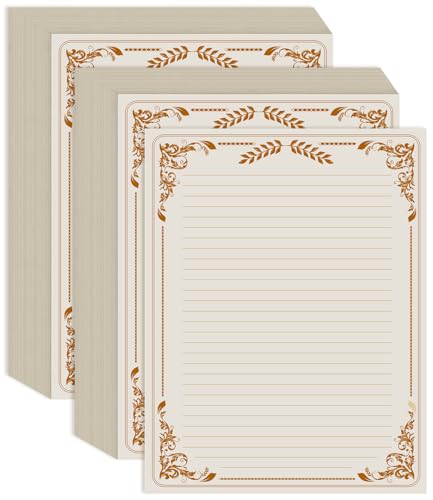 (2-Pack) Vintage Lined Letter Paper - 200 Sheets, Stationary Paper for Writing Letters with Lines & Antique Border Design for Stationery Writing Papers,Invitations & Notes, 100gsm, 8.5'' x 11'', Brown - size: 200 Sheets