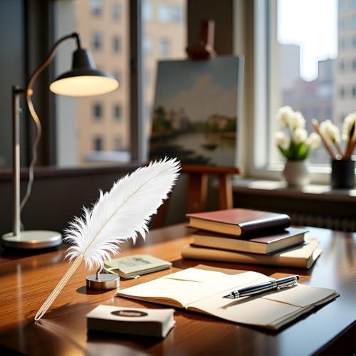 GANPUB 2Pcs White Retro Feather Ballpoint Pen, Exquisite Pen Refillable Ballpoint Pen for Wedding Office Business Gift Pens for Signing Artwork Journal Office Supplies