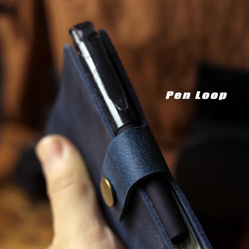 Pocket Notebook with Pen,Genuine Leather Journal Mini Notebook Small Unlined Notepad for Women Men(Blue)