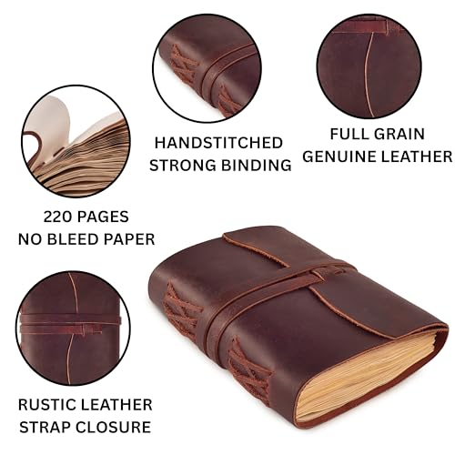 LEATHER VILLAGE Leather Bound Journal For Men Edge Cut, Rustic Brown 7x5. - color: Chocolate Brown, size: 7 inches X 5 inches