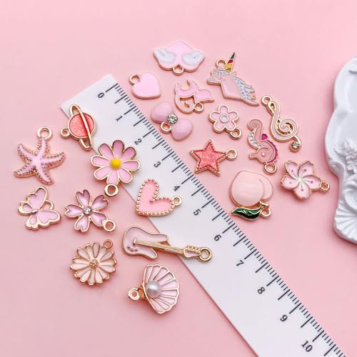 Youdiyla 40pcs Enamel Charms Alloy Metal Charms for Jewelry Making Necklace Bracelet Earring DIY Accessories - color: Pink