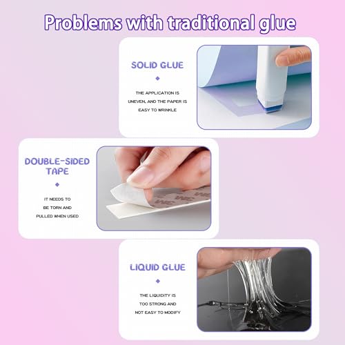 4 Pcs Double Sided Tape Pens, 6 mm*5 M, erasable, Scrapbooking Double Sided Tape Roller, Craft Adhesive Glue Runner, Multipurpose Journaling Supplies for Scrapbooking Gift Wrapping, School (Purple)