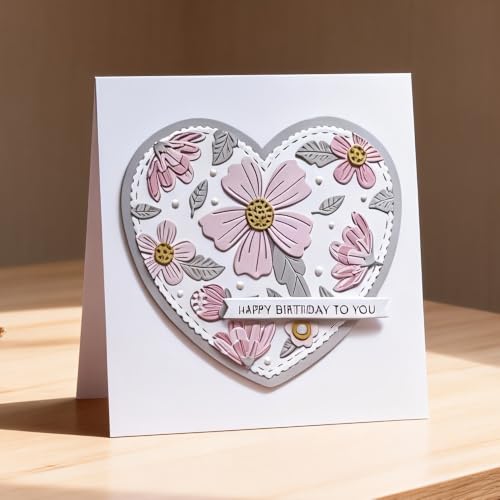 Lapoo 3D Backgrounds Frame Metal Cutting Die for Scrapbooking, New Cutting Dies DIY Album Card Making Decor Paper Craft Metal Die Cuts Party Wedding Decorations (Love Frame and Flowers 4.7 x 4.1 in) - color: Love-Shaped Frame and Flowers 4.7 x 4.1 in