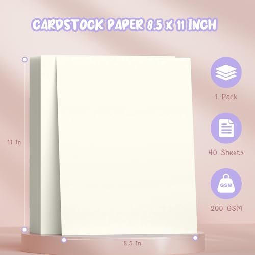 40 Sheets Cream Cardstock Paper 8.5 x 11, Ivory Cardstock Printer Paper | Off White Card Stock Paper 8.5 x 11, 200 GSM Construction Paper for DIY Cards, Greeting Cards, Wedding Invitations - color: Cream (Milkywhite), size: 8.5x11 IN-40 Sheets