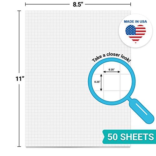 321Done Graph Paper Notepad, Letter 8.5x11, 50 Sheets, 0.25" Grid | Made in USA - 4 Squares per Inch Quad Ruled Pad for Engineering, Math and Drafting, Tear-Off Bright White Sheets - color: Graph - 0.25" Large Grids, size: Letter Size (8.5" x 11")