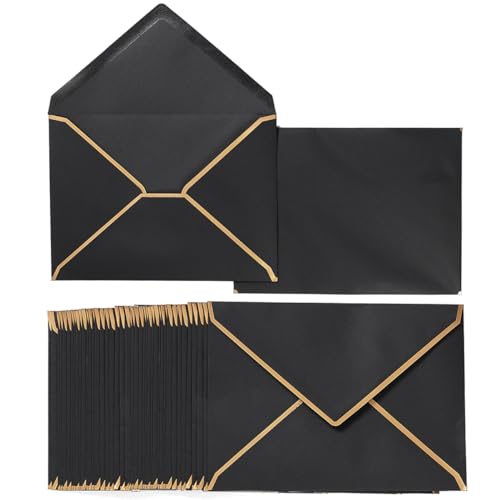 50 Pack A4 Envelopes Black 4x6 with Gold Border, 4.25x6.25 - color: Black, size: A4 (4.25x6.25)