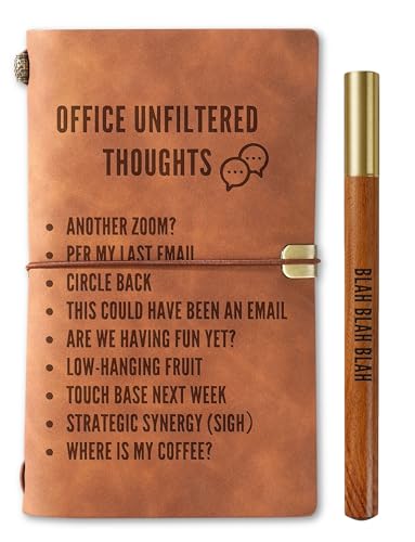InnoBeta Funny Office Gifts Journal with Pen for Boss, Coworkers, Men, Women, Refillable Notebook, Sketchbook, Travel Diary, 7.8x5 Inches, Office Thoughts - color: Brown-Office Thoughts
