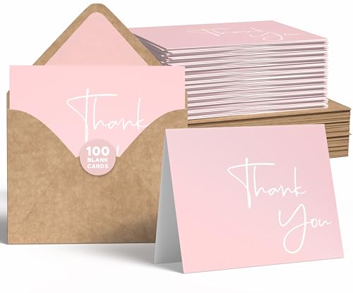 VNS Creations Thank You Cards With Envelopes - 100 Pack 4 x 6 Blank - Pink - color: Pink, size: 100 Pack - 4" x 6" (Value Pack)