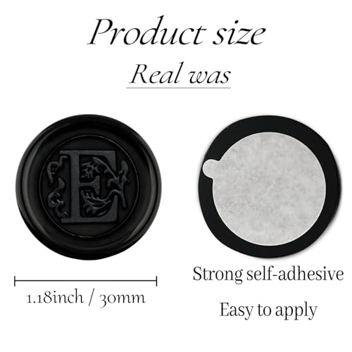 100Pcs Black Wax Seal Stickers Handmade Envelope Seals Self Adhesive Letter Wax Stickers for Wedding Party Invitations, Envelope, Gift Wrap, Christmas(Initial E, Black) - color: Black-100pcs, size: E