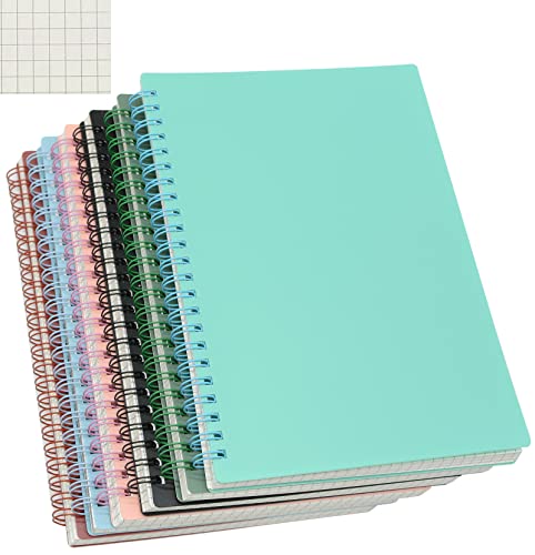 Yansanido Spiral Notebook, 6 Pcs A5 Thick Plastic Hardcover Graph Paper 6 Color 80 Sheets -160 Pages Journals for Study and Notes (6 colors, A5 5.7" x 8.3"-Grid)