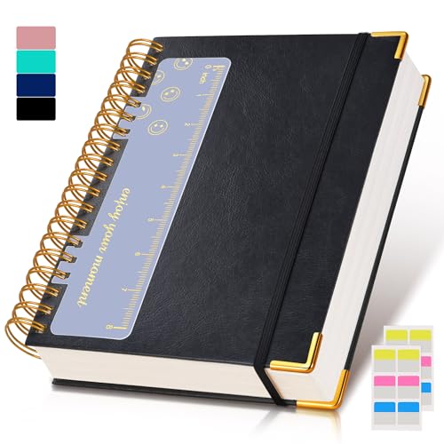 Spiral Notebook Journal 7.6” x 10”, 300 Pages Hardcover Leather Lined Journals for Women Men, B5 Large College Ruled Notebooks with 100 GSM Thick Paper, Spiral Journal for Writing Work School, Black - color: Black, size: B5