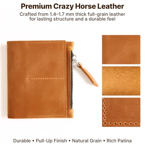 Leather Insert for Pocket Size Notebook (4" x 5.1") – Handmade Notebook Organizer with Card Slots & Zipper Pocket, Refillable Journal Insert, Travel Notebook Insert, Planner Insert, Warm Brown - size: Pocket Size