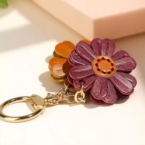 Angyape Flower Bag Charms for Women Purse Charms for Handbags Leather Flower Keychain Retro Aesthetic Keychain Accessories - color: F：brown