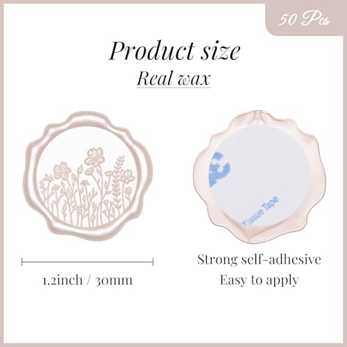 UNIQOOO Wildflower Wax Seal Stickers - Floral Wedding Invitation Envelope Seal Sticker, 50 Pcs Self- Adhesive Champagne Field of Flowers Stickers, Perfect for Christmas, Gift Wrapping - color: Wildflower, Champagne