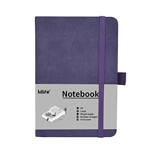 Mlife A6 Small Journal Notebook, Lined Pocket Notebook with Pen Holder, Mini Notebook Hardcover, 192 Pages, 3.9 inches * 5.5 inches Journal for Women and Man (Purple) - color: Purple, size: 1 Pack