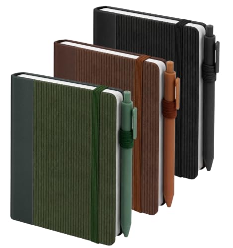 3 Pack Pocket Notebooks (3.7x" 5.7") A6 Small Notebook 100 GSM Thick Paper | Note Taking Journaling Notebooks Journals For Writing Mini Note Pads With Pen Holder (Green,Brown, Black) - color: Green&Brown&Black