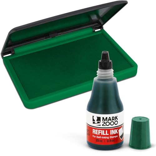 Mark 2000 Premium Green Self-Inking Refill Ink + Stamp Pad - 2" by 4" - Quality Felt Pad - color: Green, size: Ink bottle + (2" x 4") Stamp Pad