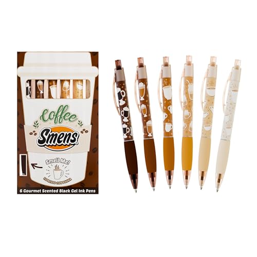 Scentco Coffee Smens - Gourmet Coffee-Scented Gel Pens, Black Ink, Medium Point, 6Pack Variety Set - color: Coffee