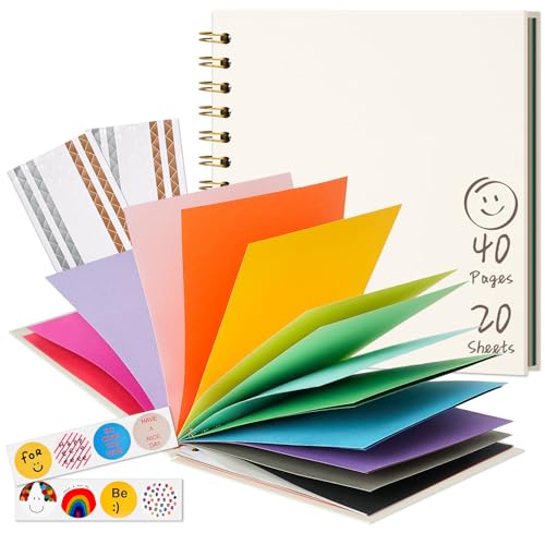 Kids Craft Scrapbook Album 8x8 in, Cream | Spiral bound journal, 20 sheets/40 pages, for drawing writing photos stickers, gift for children - color: Cream, size: 8"x8"