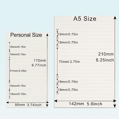 A6 Refill Paper, [5 Pack] Toplive 100GSM Thick Refillable Paper 6 Hole Filler Inserts Loose Leaf Paper 225 Sheets (450 Pages) for 6 Ring Binder Journal Notebook-Lined Paper - style: Line 5 Pack
